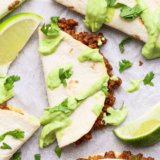 Sheet Pan Tacos with Avocado Crema